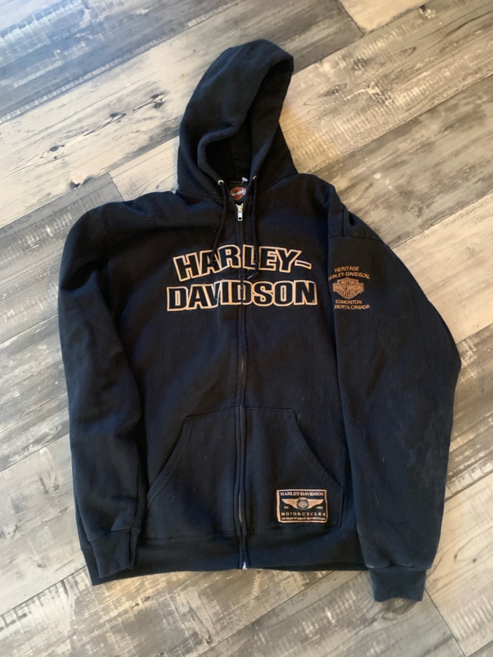 Harley-Davidson Black Zip Hoodie with Tan Logo Accents